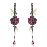 Rose Design s925 Silver Natural Colorful Drop Earrings for Women